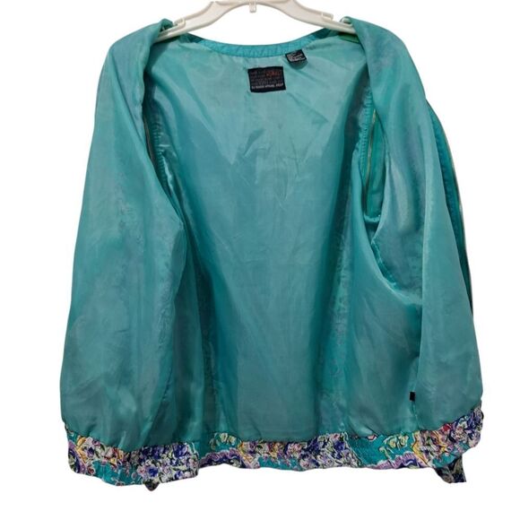Vintage Mureli Floral Print Silk Studded Zip-Up Oversized Lightweight Jacket Sm - Picture 4 of 17
